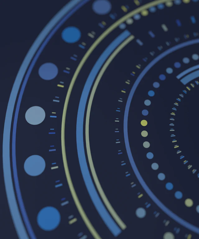 Concentric blue and green data signals forming a measurable pattern